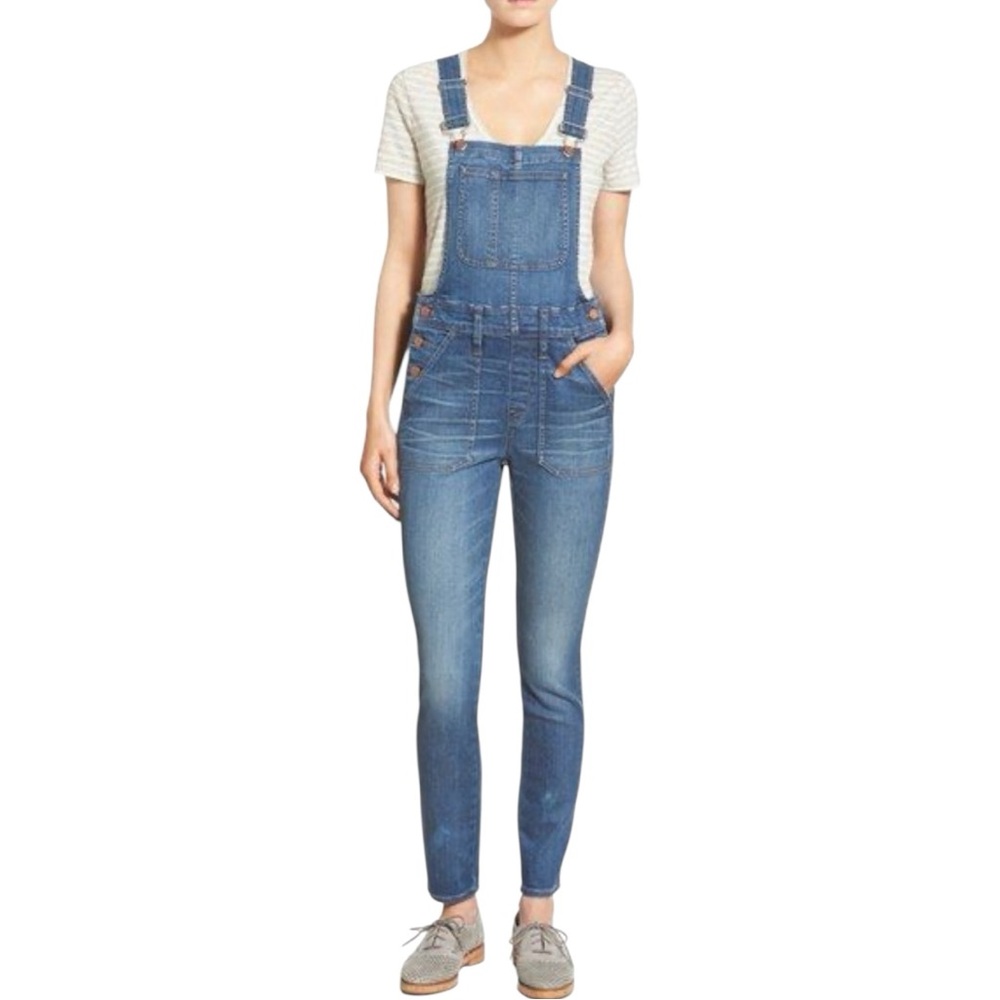 Madewell Women’s Denim Overalls Size S Blue Distressed Jeans Pockets Casual